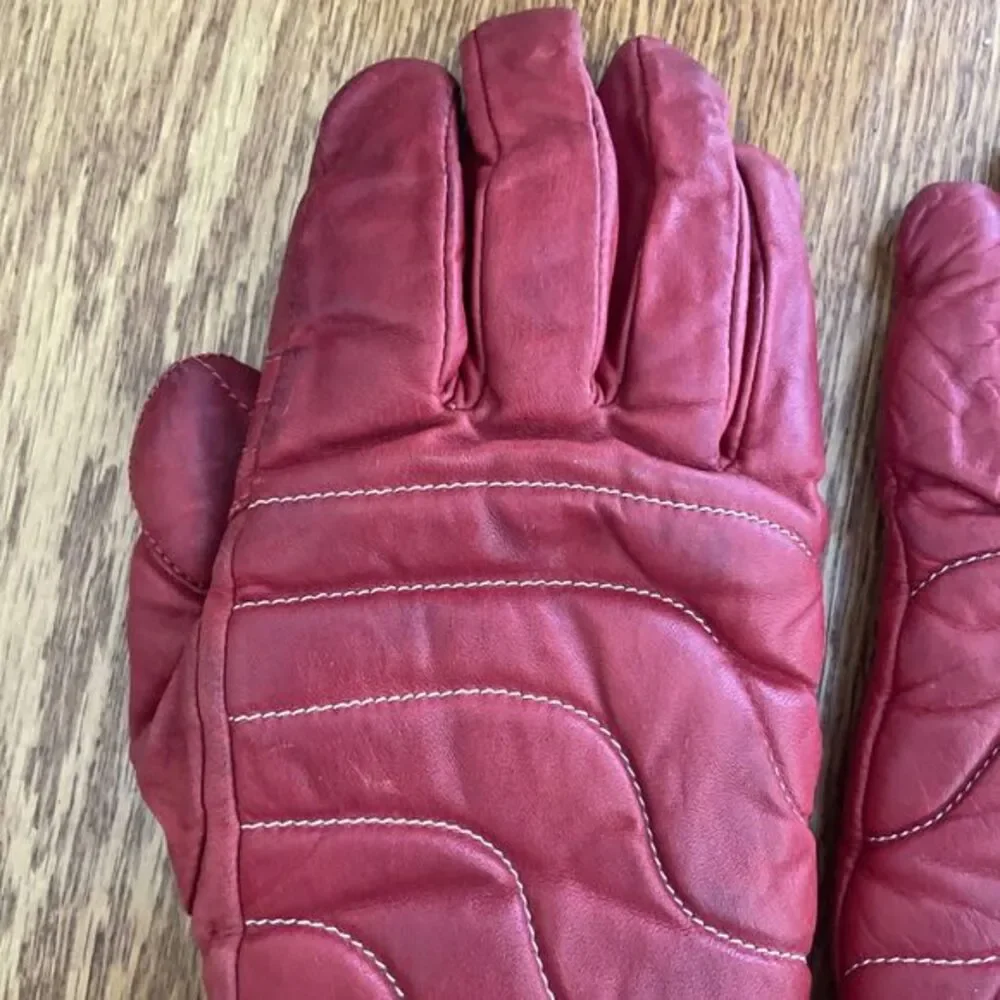 Vintage Grandoe Red Leather Ski Gloves Snowboarding Winter Ladies‎ *READ*